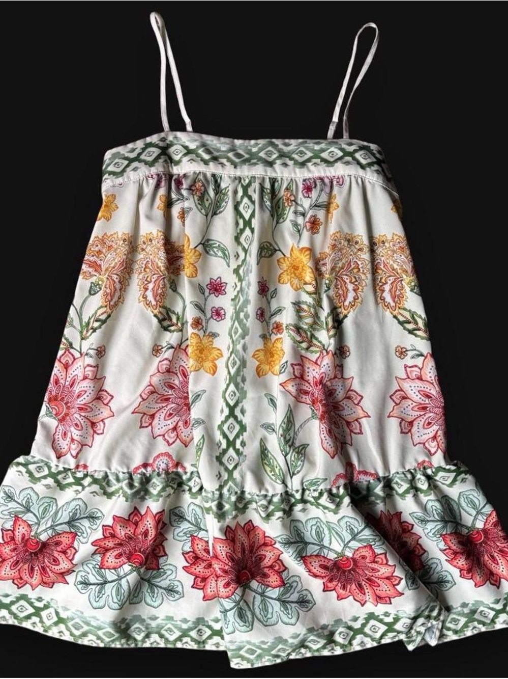 Women’s White Floral Sundress with Pink & Yellow Blooms